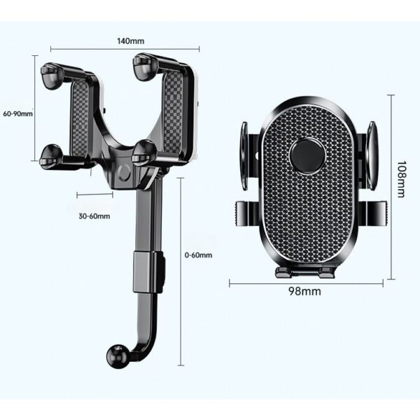 Suport Telefon Auto, , Pentru Oglinda Retrovizoare, din ABS, Reglabil 360Â°, Negru - imagine 2