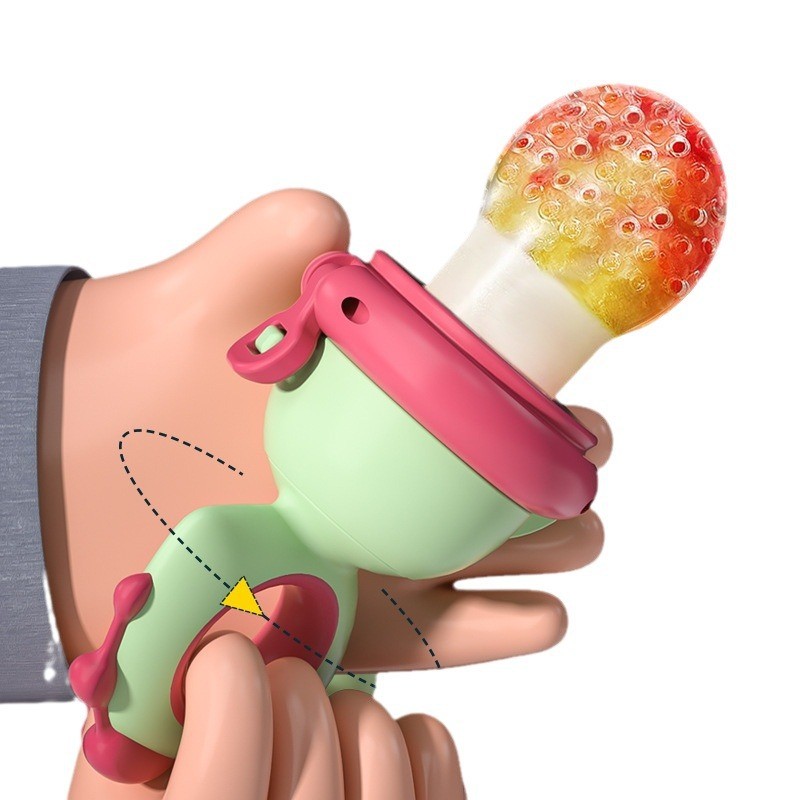 Suzeta pentru Fructe, , pentru Bebelusi, din Silicon Alimentar, +4 Luni, 2 mm Grosime Gauri Tetina, 12.4 x 5.1 x 4.7 cm, Verde/Fucsia - imagine 4