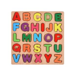 Tabla Montessori, , din Lemn, Educatie Timpurie Alfabet, 26 Litere Lemn, +18 Luni, 20 x 20 cm, Vopsea pe Baza de Apa, Multicolor
