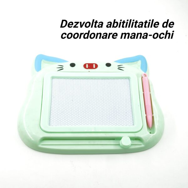 Tablita Magnetica de Scris si Desenat, , Model Pisica, cu Creion, Dimensiuni 23.2x18.5 cm, Suprafata Desen 14.6x10.4 cm, Dezvolta Imaginatia si Creativitatea, Incurajeaza Exersarea Scrisului, Verde - imagine 4