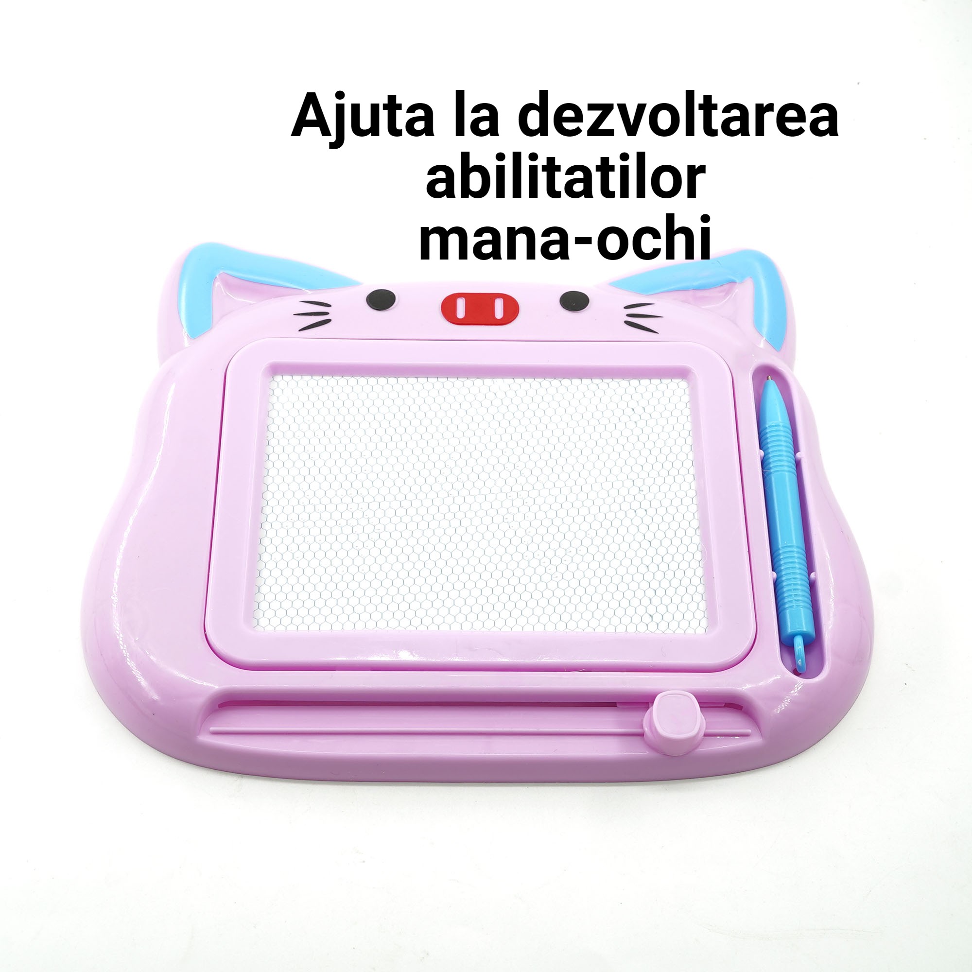 Tablita Magnetica de Scris si Desenat, , Model Pisica, cu Creion, Dimensiuni 23.2x18.5 cm, Suprafata Desen 14.6x10.4 cm, Dezvolta Imaginatia si Creativitatea, Incurajeaza Exersarea Scrisului, Mov - imagine 4