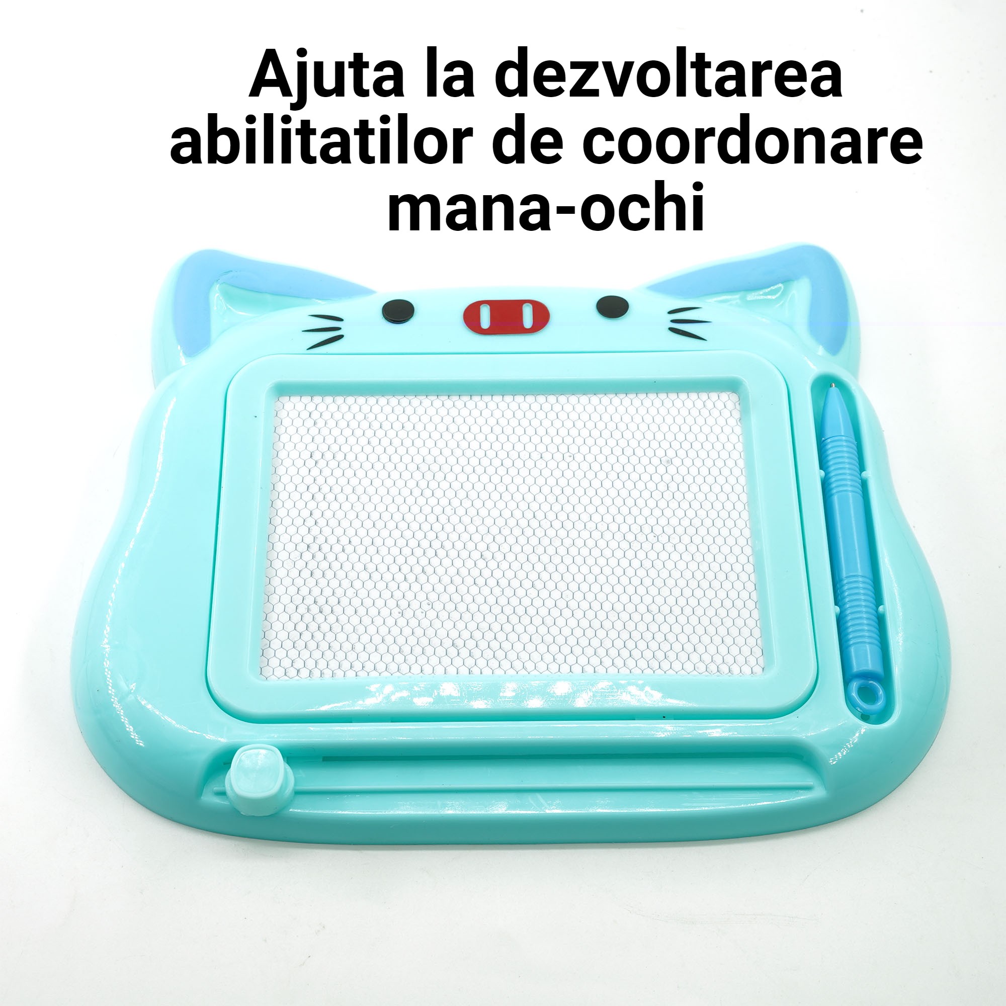 Tablita Magnetica de Scris si Desenat, , Model Pisica, cu Creion, Dimensiuni 23.2x18.5 cm, Suprafata Desen 14.6x10.4 cm, Dezvolta Imaginatia si Creativitatea, Incurajeaza Exersarea Scrisului, Albastru - imagine 3