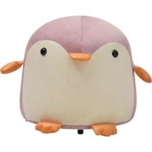 Taburet Pentru Copii, , Cadru din Lemn Masiv, 25 x 29 x 29 cm, Perna de Burete Elastica si Maner de Transport, in Forma de Pinguin, Roz
