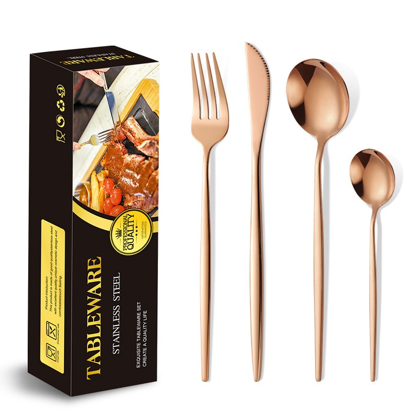 Tacamuri Portugheze, , Set din 24 de Piese din Otel Inoxidabil, 6 Cutie, 6 Furculite, 6 Linguri de Masa, 6 Linguri pentru Ceai, Gold - imagine 2