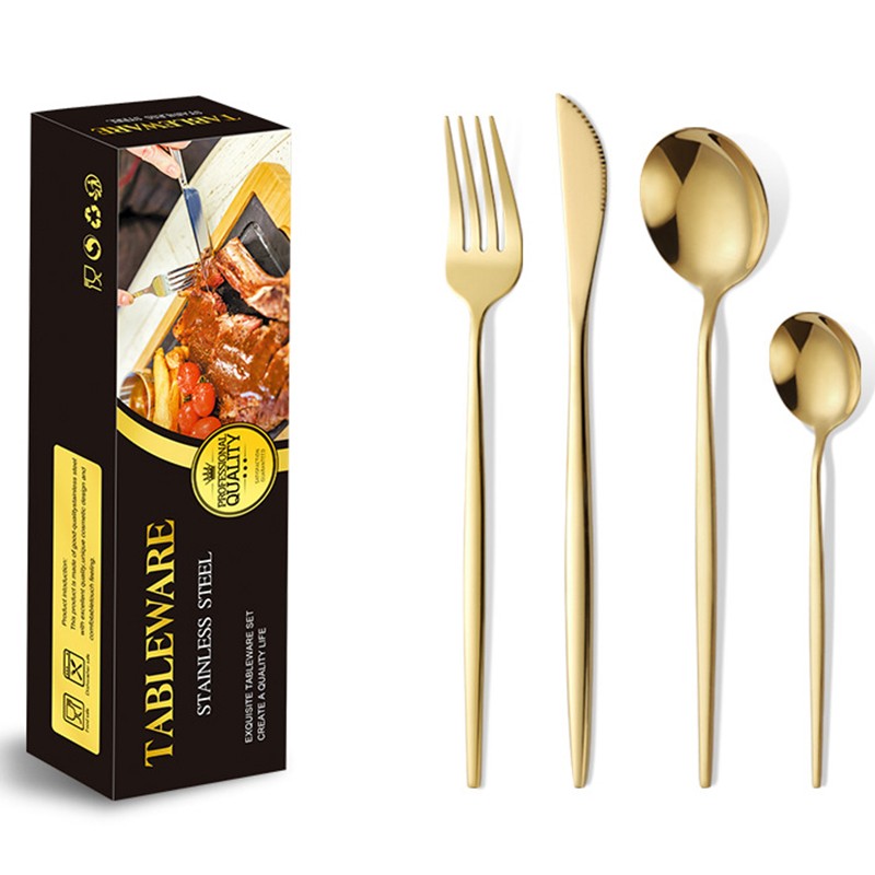 Tacamuri Portugheze, , Set din 24 de Piese din Otel Inoxidabil, 6 Cutie, 6 Furculite, 6 Linguri de Masa, 6 Linguri pentru Ceai, Auriu - imagine 2