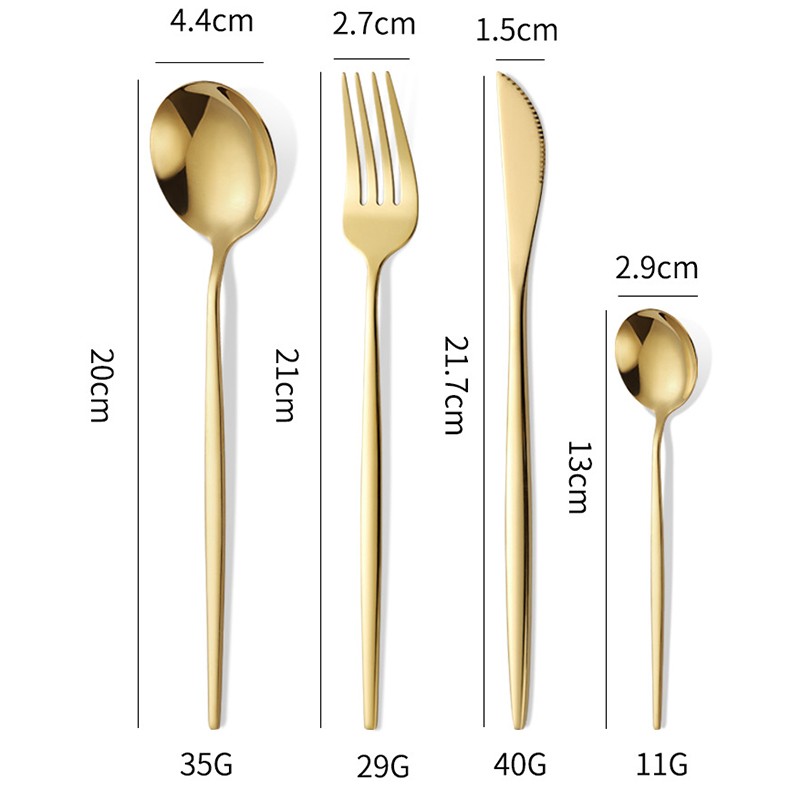 Tacamuri Portugheze, , Set din 24 de Piese din Otel Inoxidabil, 6 Cutie, 6 Furculite, 6 Linguri de Masa, 6 Linguri pentru Ceai, Auriu - imagine 3