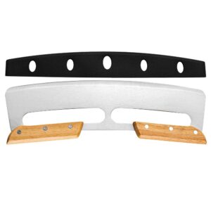 Taietor Feliator de Pizza, , din Otel Inoxidabil, cu Capac, Maner din Doua Bucatie, din Lemn, Antialunecare, Lama Neteda si Ascutita, 34x10 cm, Maro