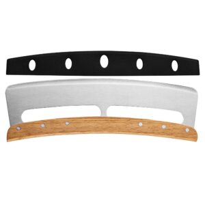 Taietor Feliator de Pizza, , din Otel Inoxidabil, cu Capac, Maner din Lemn, Antialunecare, Lama Neteda si Ascutita, 34x10 cm, Maro