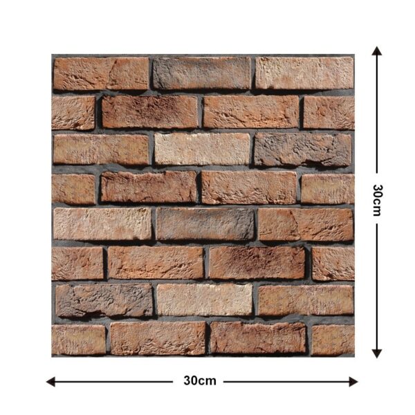 Set 10 x Placi Tapet Autocolant 3D cu Imitatie de Caramida de Exterior, pentru Perete Bucatarie Sufragerie, Usor de Curatat, Rezistent la Apa, Autoadeziv, 30x30 cm, Maro - imagine 2