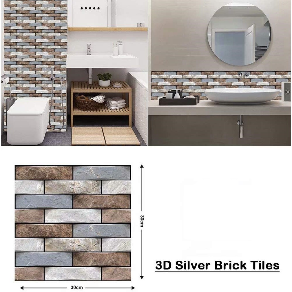 10 x Placi Tapet Autocolant 3D cu Imitatie de Marmura, pentru Perete Bucatarie Sufragerie, Usor de Curatat, Rezistent la Apa, Autoadeziv, 30x30 cm, Gri Maro Bej - imagine 2