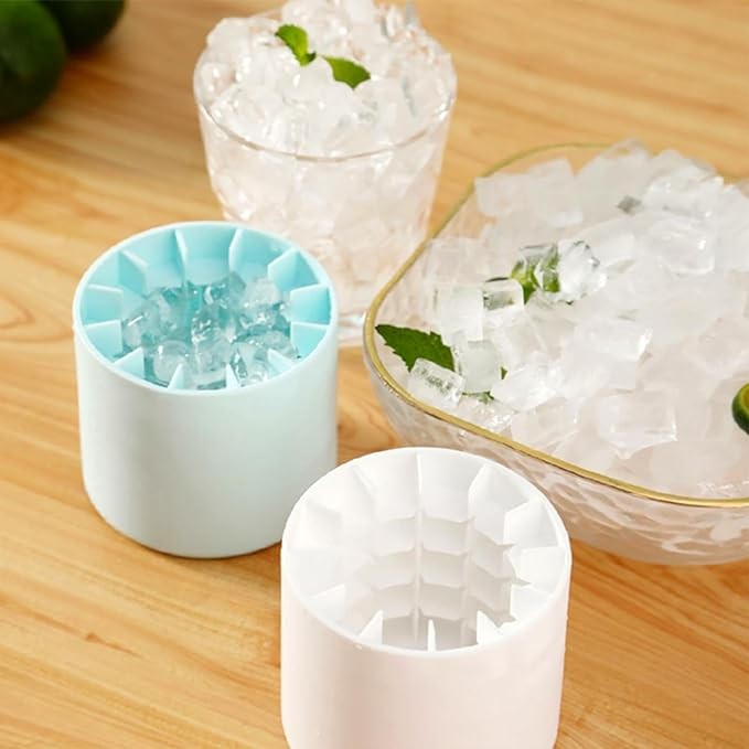 Tava de Gheata din Silicon cu Capac, , Forma de Gheata pentru Racirea Bauturilor, in Forma de Frapiera, Silicon fara BPA, Cuburi de Gheata, 9x8.5x8 cm, Albastru - imagine 3