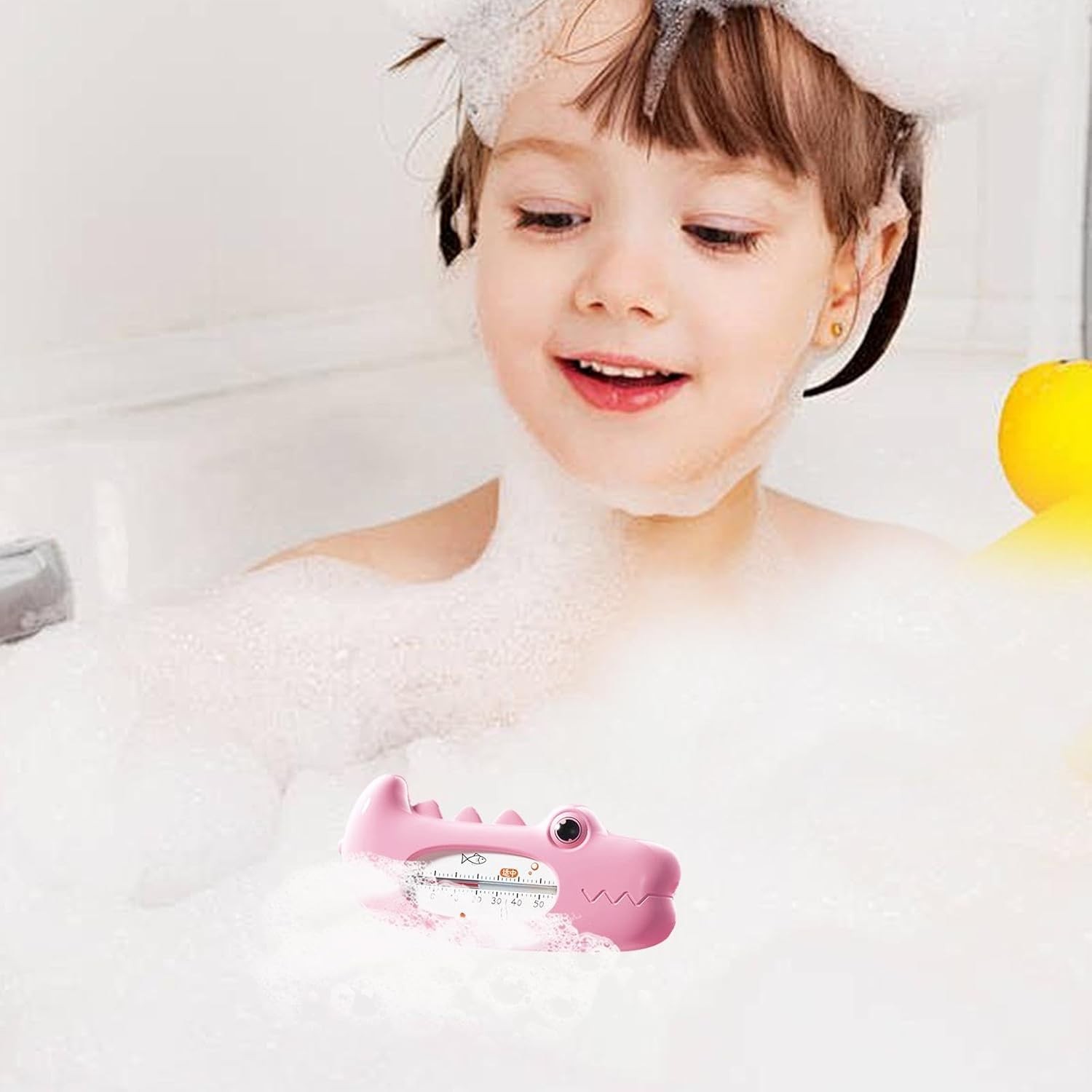 Termometru pentru Baie, , Plutitor, Rezistent la apa, Multifunctional, Model Crocodil, 2.7x6.5x3.7 cm, Roz - imagine 4