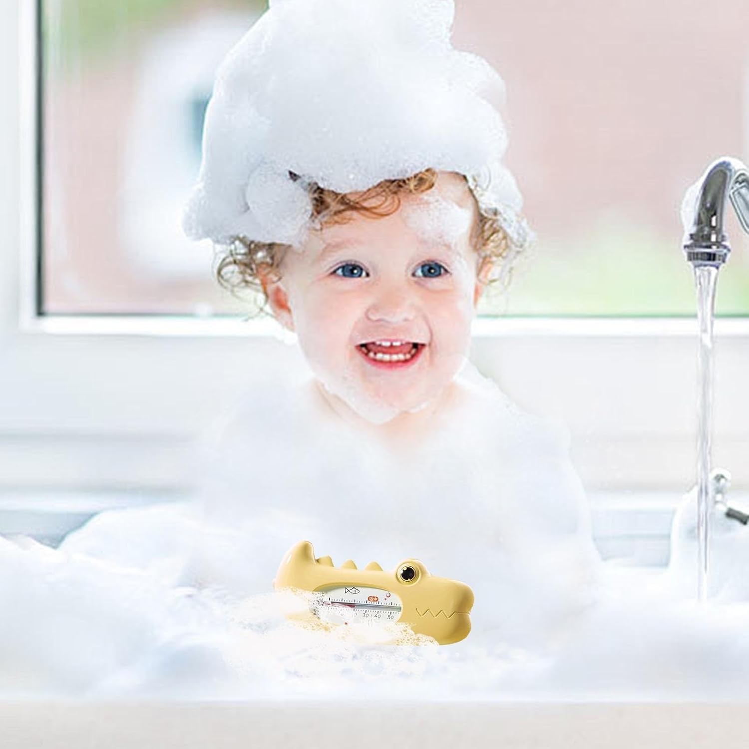 Termometru pentru Baie, , Plutitor, Rezistent la apa, Multifunctional, Model Crocodil, 2.7x6.5x3.7 cm, Galben - imagine 2