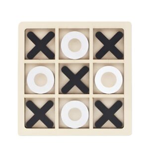 Jucarie Montessori Tic Tac Toe, , Educativa, Interactiva, din lemn, X si O, 9 Piese, 14.3x14.3 cm, Negru Alb