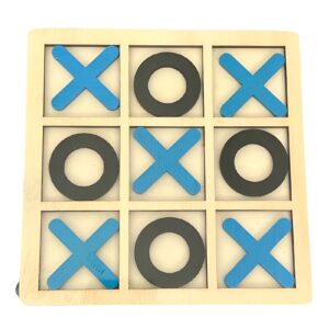 Jucarie Montessori Tic Tac Toe, , Educativa, Interactiva, din lemn, X si O, 9 Piese, 14.3x14.3 cm, Albastru Negru