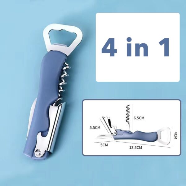 Tirbuson de Sticle 4 in 1, , Desfacator de Sticle Multifunctional, din Inox cu Maner Anti Alunecare, 13.5 x 4 cm Albastru - imagine 2