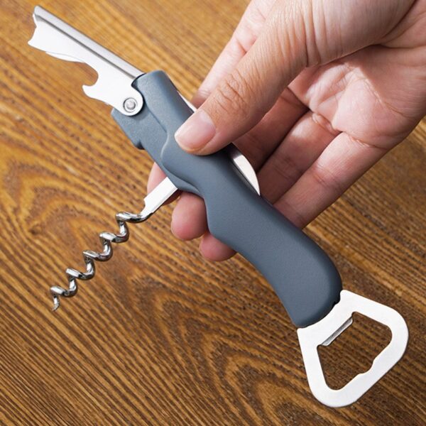 Tirbuson de Sticle 4 in 1, , Desfacator de Sticle Multifunctional, din Inox cu Maner Anti Alunecare, 13.5 x 4 cm Albastru - imagine 3