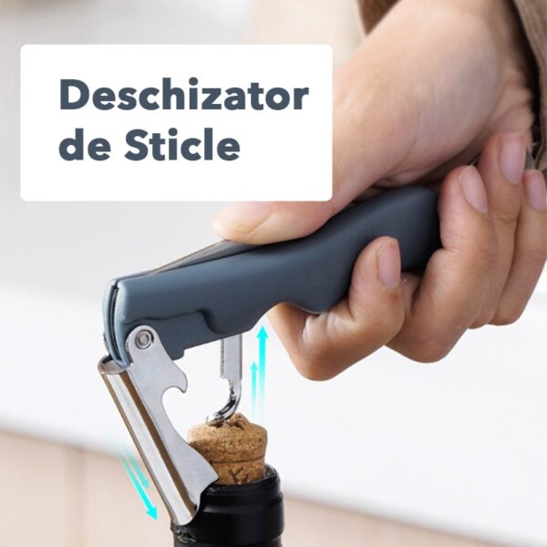 Tirbuson de Sticle 4 in 1, , Desfacator de Sticle Multifunctional, din Inox cu Maner Anti Alunecare, 13.5 x 4 cm Albastru - imagine 4