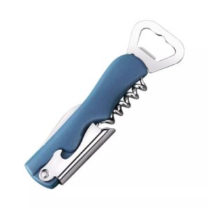 Tirbuson de Sticle 4 in 1, , Desfacator de Sticle Multifunctional, din Inox cu Maner Anti Alunecare, 13.5 x 4 cm Albastru
