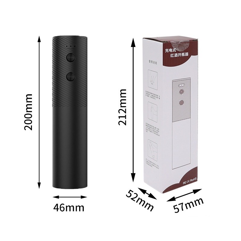 Tirbuson Electric, , Deschizator Sticle de Vin, Incarcare USB, 20 x 4.6 cm, Negru - imagine 3