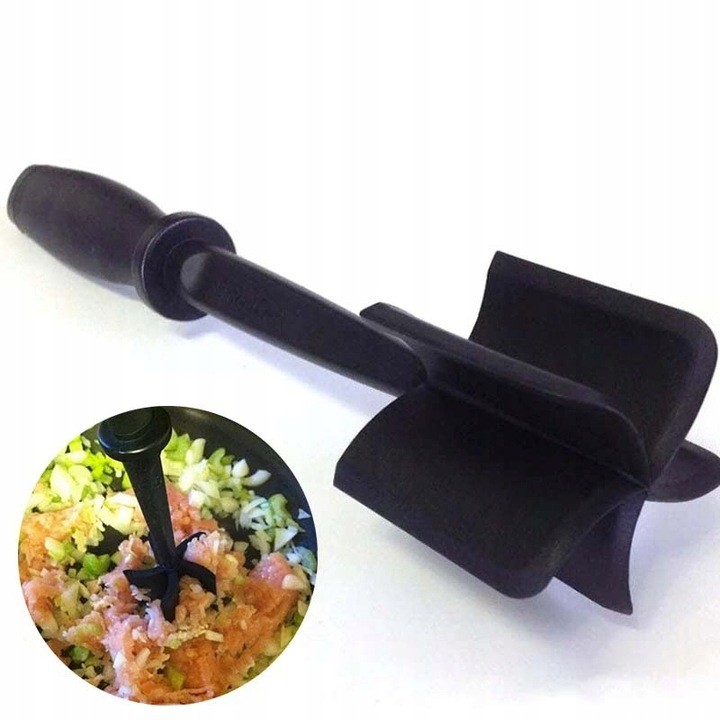 Tocator de Carne Manual, , cu Lama pentru Tocarea si Amestecarea Carnii, 28x6cm, cu 5 Lame Curbate, Rezistent la Caldura, Multifunctional, Plastic Rezistent, Negru - imagine 2