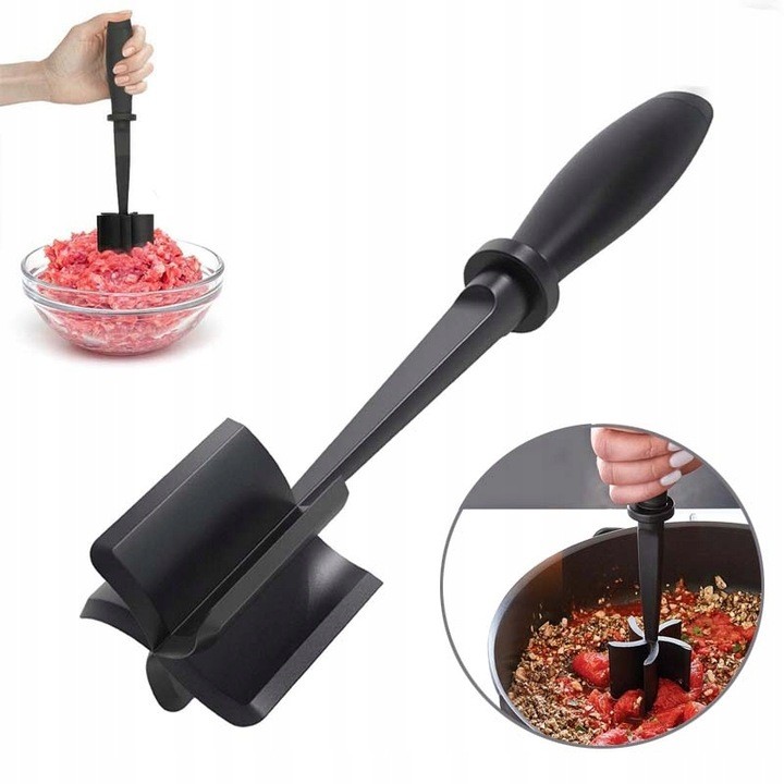 Tocator de Carne Manual, , cu Lama pentru Tocarea si Amestecarea Carnii, 28x6cm, cu 5 Lame Curbate, Rezistent la Caldura, Multifunctional, Plastic Rezistent, Negru - imagine 3