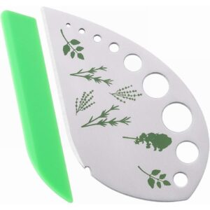 Tocator manual pentru ierburi , instrument de curatat frunze, margini ascutie, 9 gauri de diferite dimensiuni, multifunctional, material otel inoxidabil, maner ergonomic, rezistent la rugina, 12.3 x 6.9 cm, argintiu