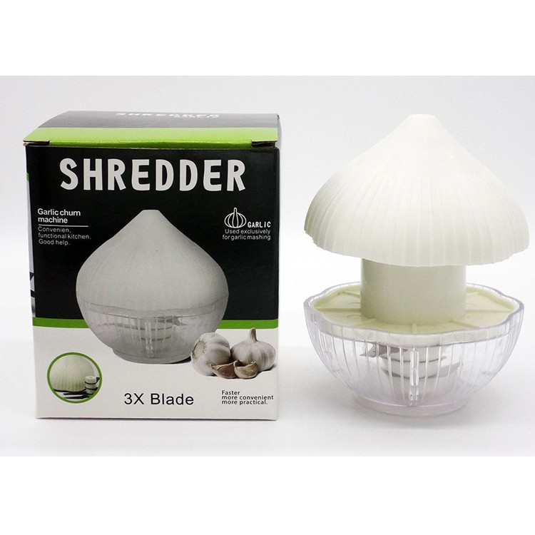 Tocator manual pentru usturoi, in forma de usturoi, cutite rezistente, utilizare prin apasare, material ABS si inox, 9.5x9.5x9.3 cm, alb - imagine 4