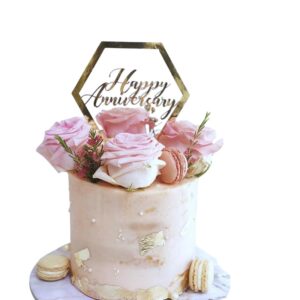 Decoratiune Topper pentru Tort, , Model Hexagon Scris Happy Birthday, Tematica Aniversare, Auriu
