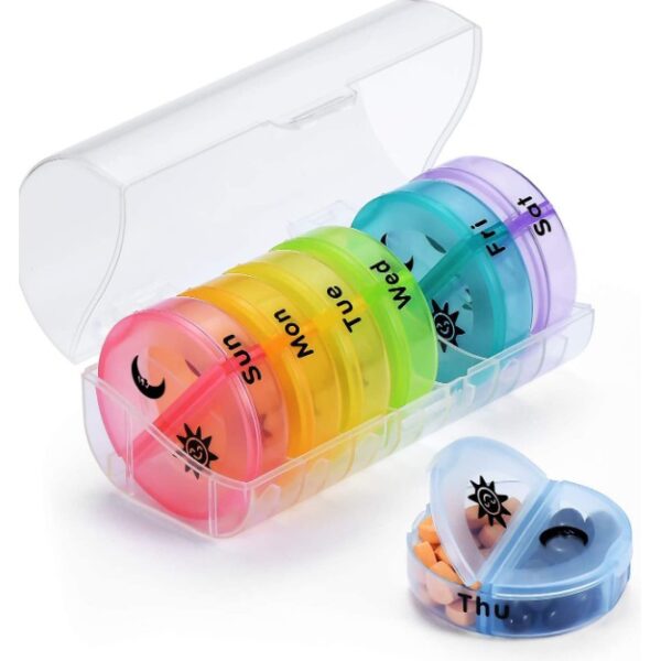 Cutie Depozitare Medicamente, , 7 Zile, 14 Compartimente, Cutie Suport, Recipiente Detasabile, Portabila, Multicolor, 17.5x11x9.5 cm