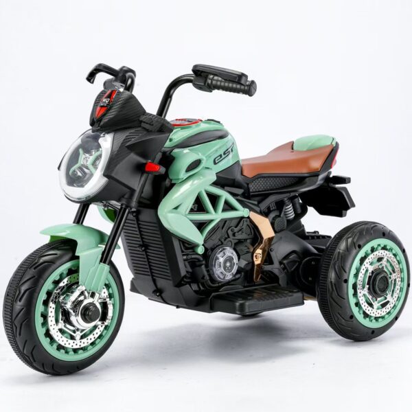 Tricicleta Electrica pentru Copii, , cu 2 Acumulatoare 380*2, tip 6V7, Bluetooth, Sistem Anti-Rasturnare, Sistem de Lumini si Sunet, 6+ Ani, 95 x 58 x 45 cm, Negru Verde - imagine 2