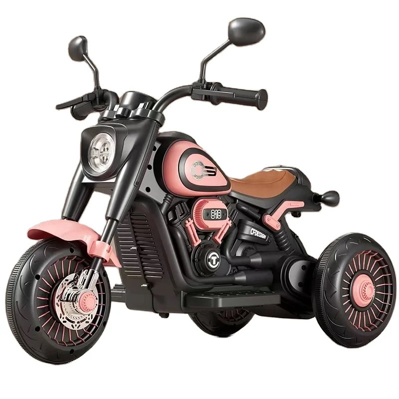 Tricicleta Electrica pentru Copii, , Tricicleta DUAL-DRIVE 380*2 Baterie 6V 4.5, Bluetooth,  Sistem Anti-Rasturnare, Sistem de Lumini si Sunet, 5+ Ani, 80 x 60 x 42 cm, Roz Negru
