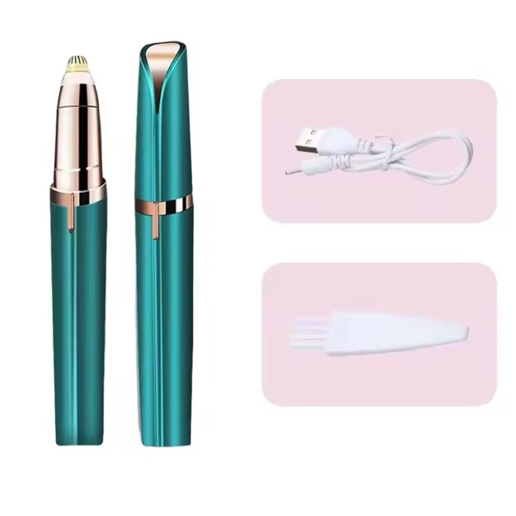 Trimmer Facial, , pentru Sprancene, Incarcare USB, 1.5 x 13 cm, din ABS, Verde - imagine 3