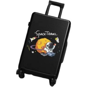 Troler de Calatorie, , 56 x 35 x 22 cm, 4 Roti, Maner Reglabil, din ABS, cu Fermoar, Blocare cu Cod, Impermeabil, Model Astronaut, Negru