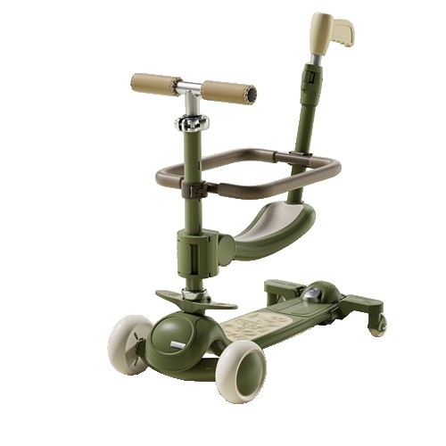Trotineta Tip Carucior pentru Copii 7in1, , Pliabila, Ghidon Reglabil, Parti Detasabile, Lumini LED, Muzica, Suport pentru picioare, Verde