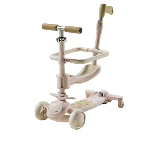 Trotineta Tip Carucior pentru Copii 7in1, , Pliabila, Ghidon Reglabil, Parti Detasabile, Lumini LED, Muzica, Suport pentru picioare, Roz