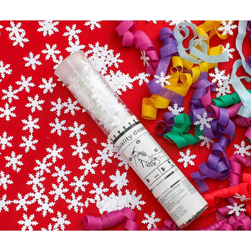 Tun de Confetti, , 30 cm, Model Fulgi de Zapada din Hartie, Ambalaj din PET, Alb - imagine 3