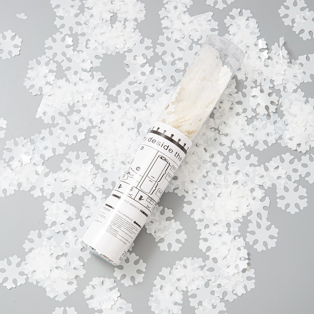 Tun de Confetti, , 30 cm, Model Fulgi de Zapada din Hartie, Ambalaj din PET, Alb - imagine 4