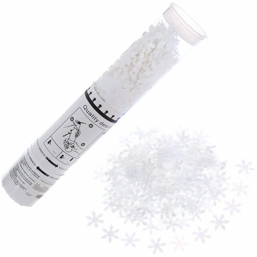 Tun de Confetti, , 30 cm, Model Fulgi de Zapada din Hartie, Ambalaj din PET, Alb