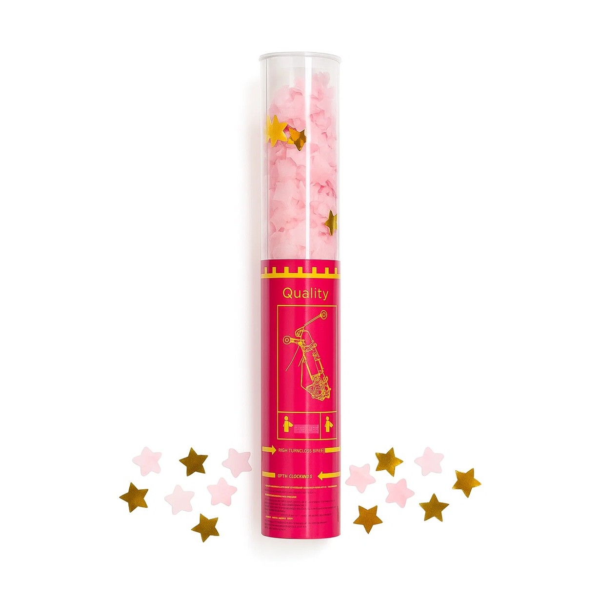 Tun de Confetti, , 40 cm, Model Stelute din Folie si Hartie, Ambalaj PET, Roz