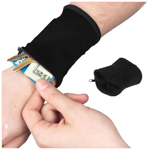 Banderola pentru ÃŽncheietura Mainii, , Suport Carduri si Chei, Multifunctional, cu Fermoar, Impermeabil, Confortabil, Negru - imagine 4