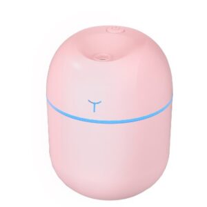 Mini Umidificator Portabil, , 2 Moduri, Aromaterapie, Silentios, Lumina Ambientala, Incarcare USB, 220 ml, 8 x 8 x 10.3 cm, Roz
