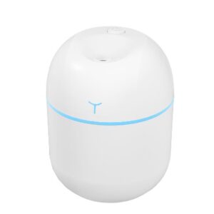 Mini Umidificator Portabil, , 2 Moduri, Aromaterapie, Silentios, Lumina Ambientala, Incarcare USB, 220 ml, 8 x 8 x 10.3 cm, Alb