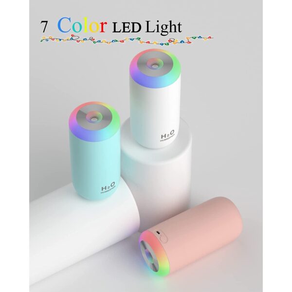 Umidificator, H2O, cu Difuzor de Aroma, Lumina de Noapte LED in 7 Culori, Zgomot Redus, 14.7x7.2cm, 350mL, Culoare Roz - imagine 2