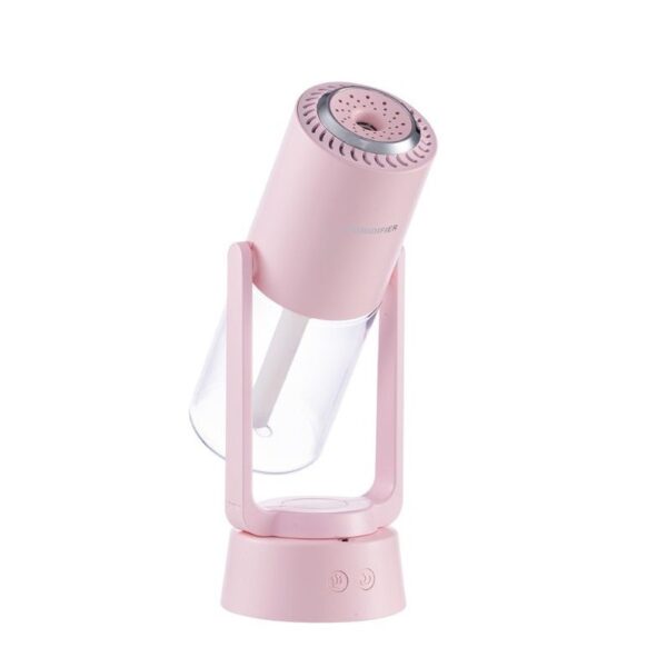 Umidificator si Purificator aer ultrasonic portabil, rezervor 200ml, cu ioni negativi, LED 7 culori, rotatie 360 grade, Roz - imagine 3