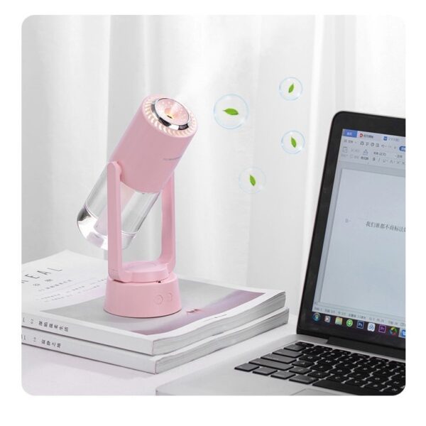 Umidificator si Purificator aer ultrasonic portabil, rezervor 200ml, cu ioni negativi, LED 7 culori, rotatie 360 grade, Roz - imagine 4