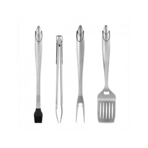 Set 4 ustensile pentru gratar , din otel inoxidabil, cu agatatoare, rezistente la temperaturi ridicate, argintiu