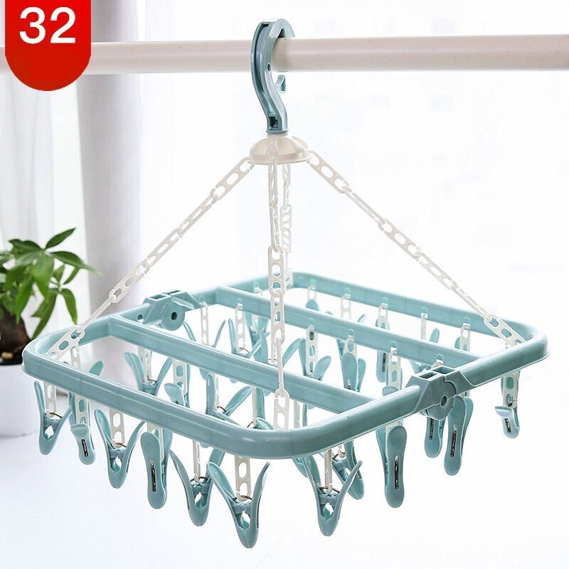 Uscator de rufe , 32 de cleme, Plastic, Pliabil, rotire 360 grade, 32x32 cm, Albastru - imagine 3