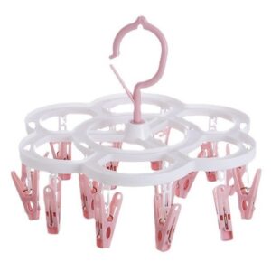 Uscator de Rufe Suspendat , cu 16 Carlige, Rotire 360 Grade, Mateiral Plastic, Usor de Depozitat, Multifunctional, 26 x 21 cm, Roz