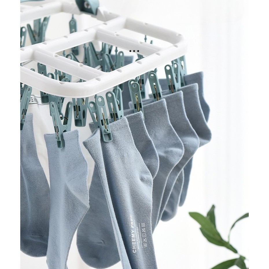 Uscator de Rufe Suspendat , cu 40 Carlige, Rotire 360 Grade, Protectie Vant, Pliabil, Patrat, Mateiral Plastic, Usor de Depozitat, Multifunctional, 36 x 24 cm, Alb/Albastru - imagine 3